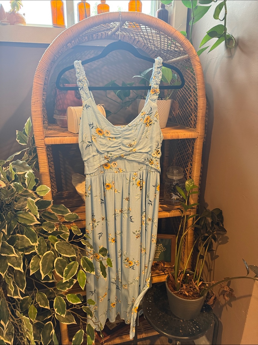 Maurices Light Blue Floral Maxi Dress with Yellow Flowers